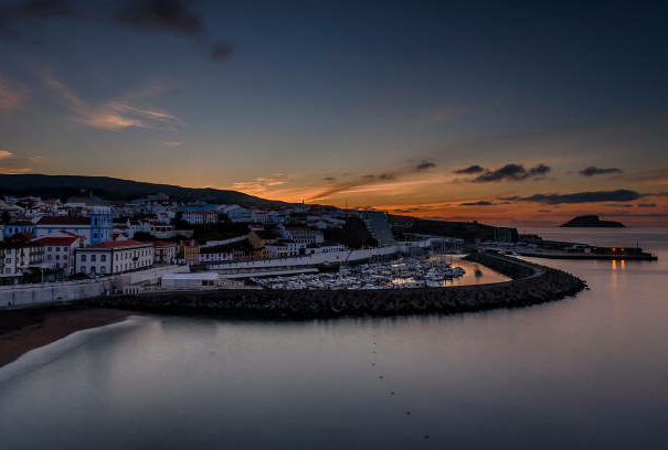 aerial view of the city of angra do heroismo, azores portugal